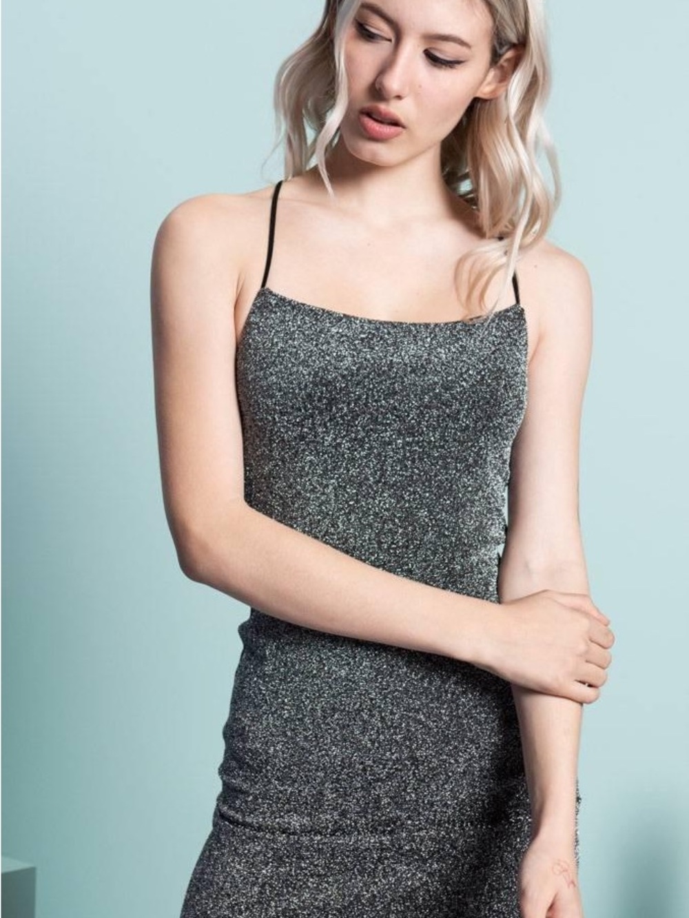 H&M Glitter Slim Cami Top - Black & Silver